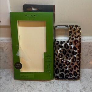 kate spade Leopard Print Clear Protective iPhone 15 pro Case in Brown and Black